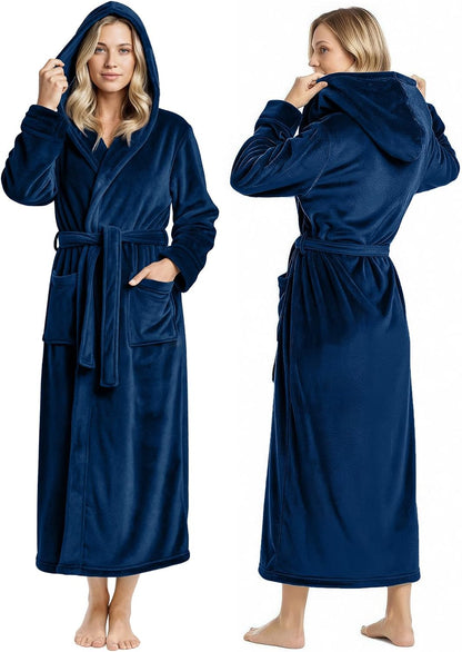 Premium Ultra Soft Robes for Women with Hood Plush Fleece Long Bathrobe