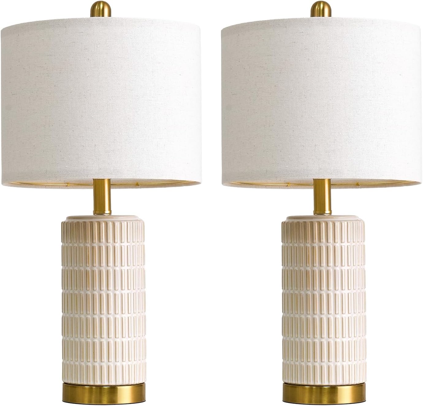 PoKat 20.75" Small Modern Ceramic Table Lamps Set of 2 for Bedroom, White Bedside Lamps for Night Stands, Farmhouse Desk Home Decor Gift Nightstand Table Lamps for Living Room End Table Beige