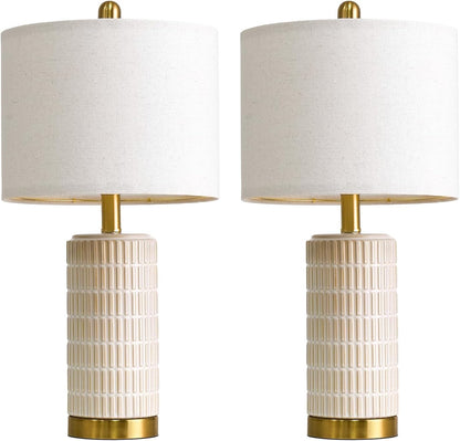 PoKat 20.75" Small Modern Ceramic Table Lamps Set of 2 for Bedroom, White Bedside Lamps for Night Stands, Farmhouse Desk Home Decor Gift Nightstand Table Lamps for Living Room End Table Beige