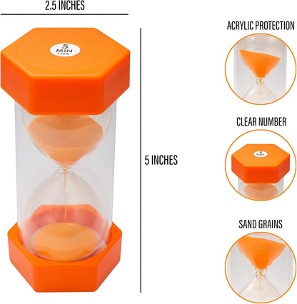 Sand Timer for Kids Set of 3 Small Colorful Hourglass Acrylic Covered Clock 1Min 2Min 5Min for Classroom, Home & Kids Room