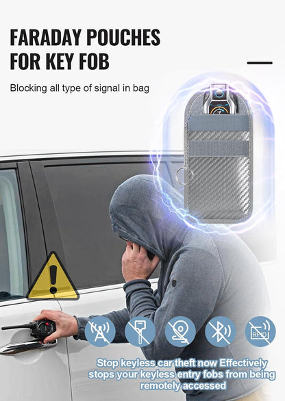Faraday Pouch for Car Keys, Faraday Bag, Car RFID Signal Blocking Holder, Key Fob Protector, Key fob cage Block Signal Anti-Theft Fob Case (2 Pack)
