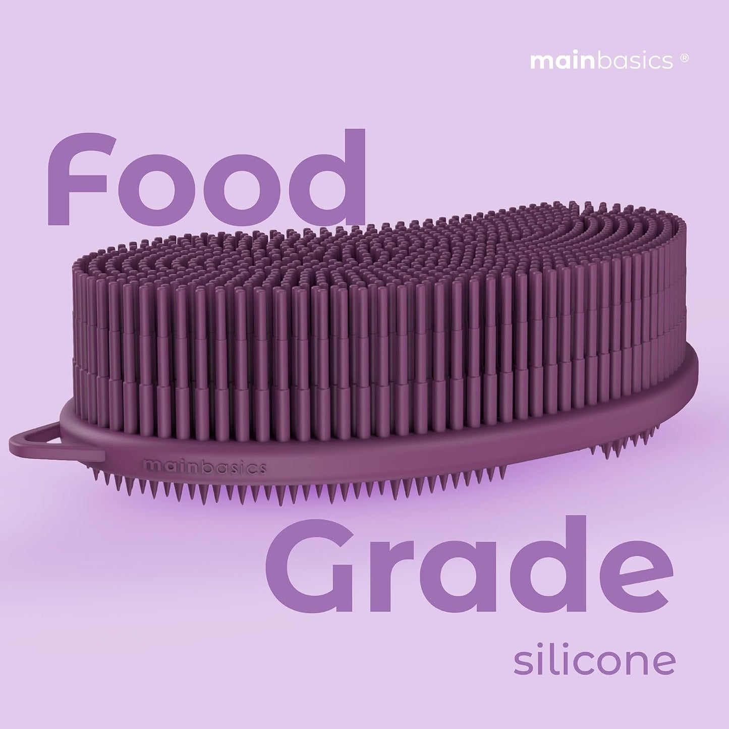 MainBasics Silicone Body Scrubber, Pink, Exfoliate | Dual-Sided, Shower Exfoliator, For Men & Women, Loofah Alternative