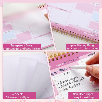 Weekly To Do List Notepad, 8.5''x11'' Weekly Desk Planner with 52 Tear Off Sheets Undated Weekly Planner Habit Tracker & Productivity Organizer for Home and Work, Pink