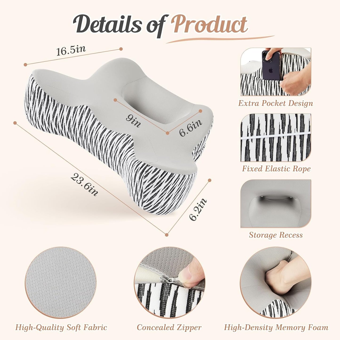 DONAMA Cervical Pillow for Neck and Shoulder,Contour Memory Foam Pillow,Ergonomic Neck Support Pillow for Side Back Stomach Sleepers with Pillowcase