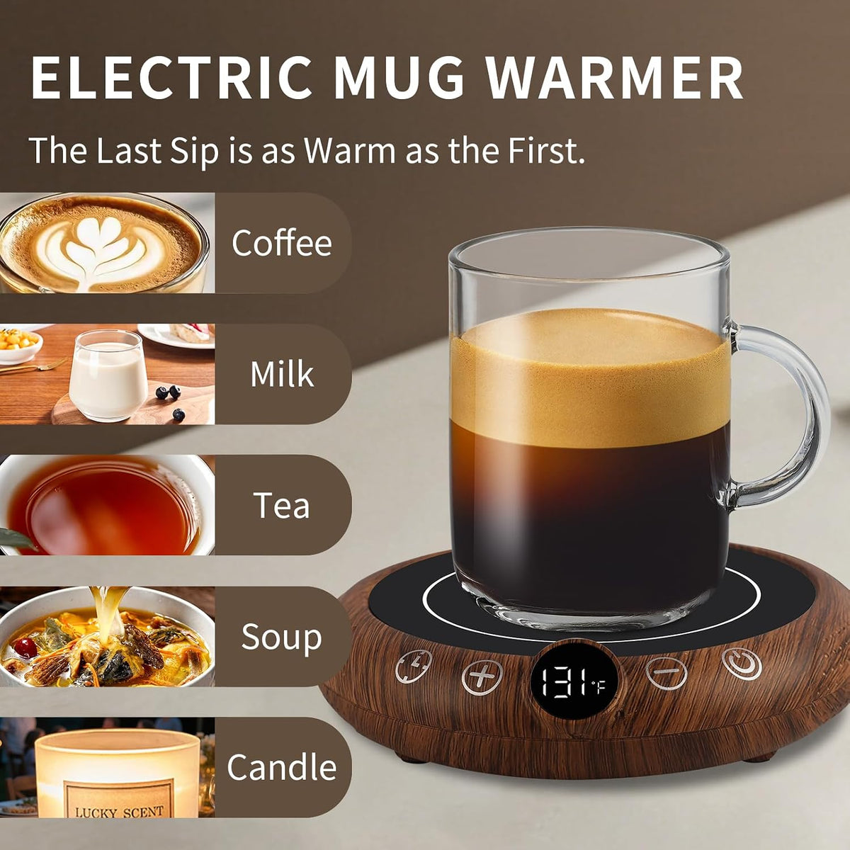 Coffee Mug Warmer, Valentines Day Gifts for Her Wife Girlfriend Daughter Him, Electric Cup Warmer for Desk, Candle Warmer Plate 8-Temp Setting & 1-12H Timer, Birthday Gifts for Women Men