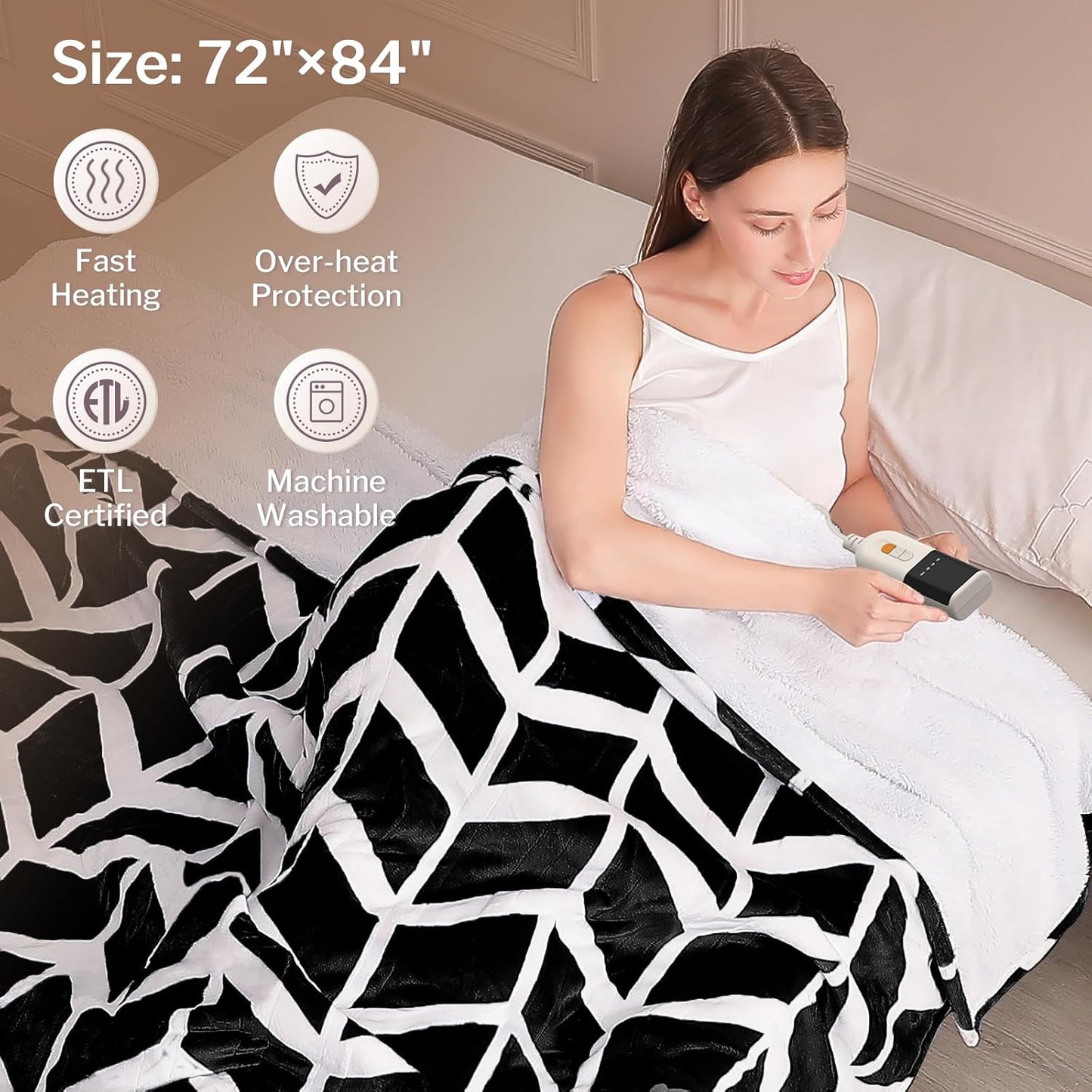 VENTIMI Electric Blanket Heated Throw, 50" x 60" Heated Blanket with 5 Heat Levels & 3 Hours Auto Off, Fast Heating Blankets with ETL & FCC Certification, Grey