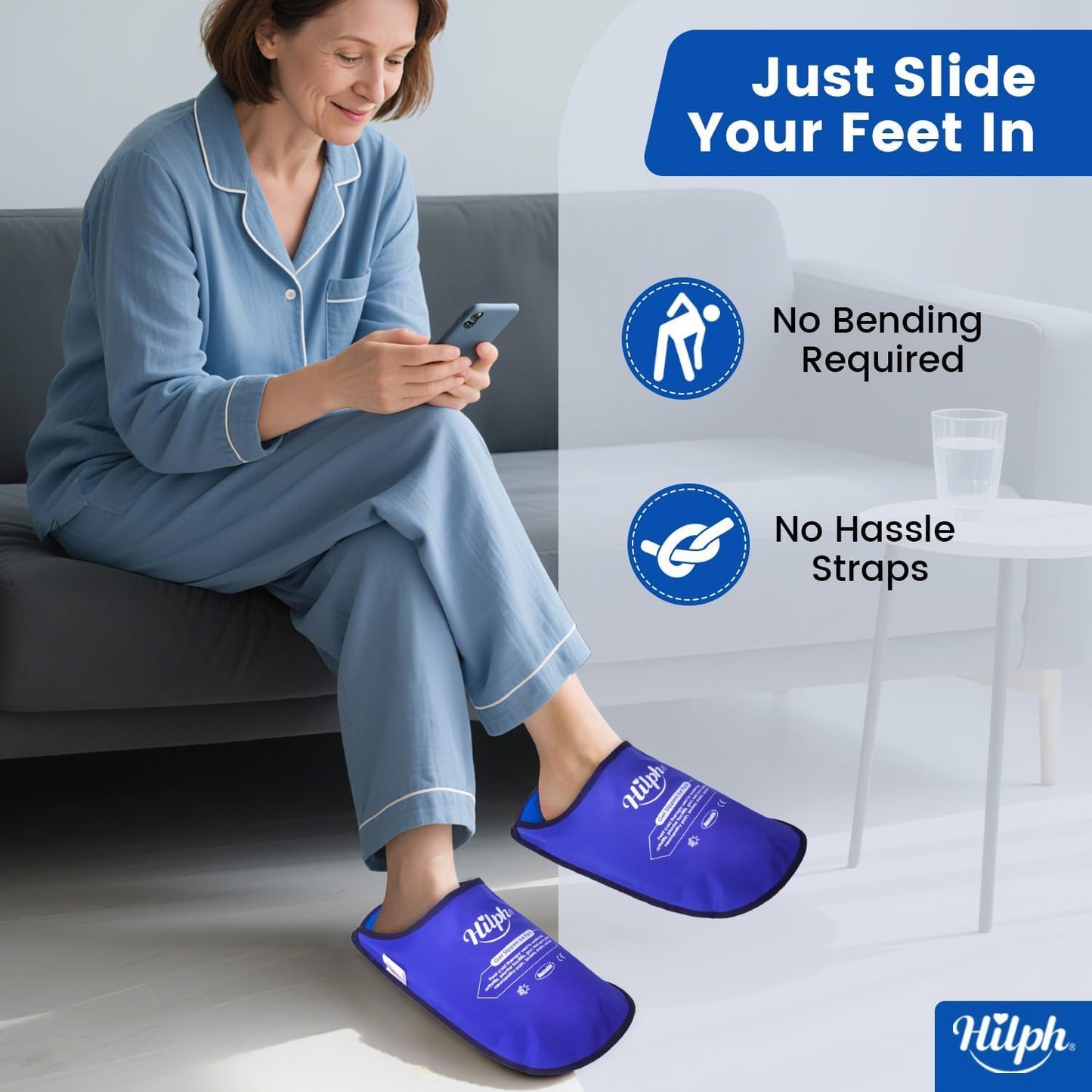 Hilph Foot Ice Pack Slippers,1 Pair Ice Pack for Foot and Toes for Plantar Fasciitis, Gout, Bunions & Neuropathy Relief, HSA or FSA Eligible Hot Cold Therapy Gel Slippers for Surgery Recovery, Blue