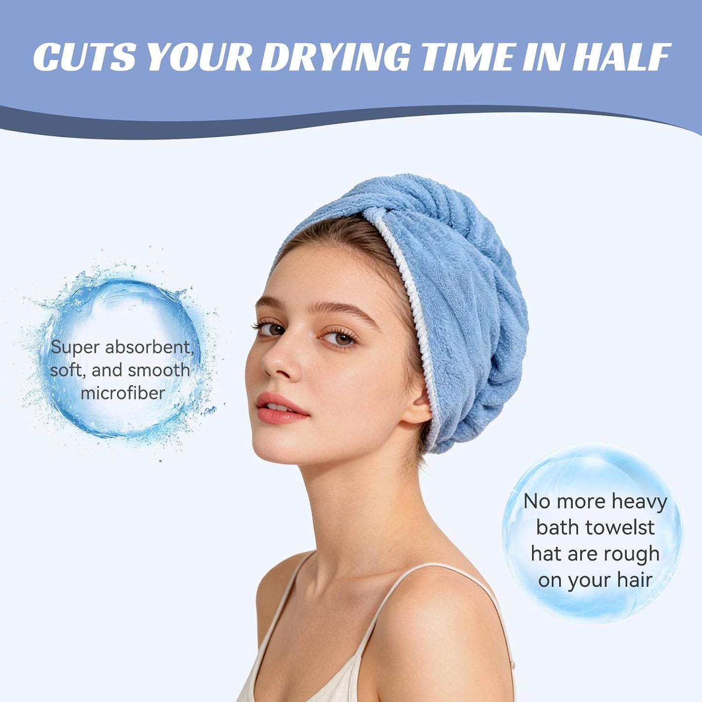 Microfiber Hair Towel Wrap for Women, Soft Lightweight Quick Dry Turban, Drying Hair Towels for Women, Hair Drying Towel for Curly & Long Hair - Yellowish-white (Note: This model is ultra-slim.)
