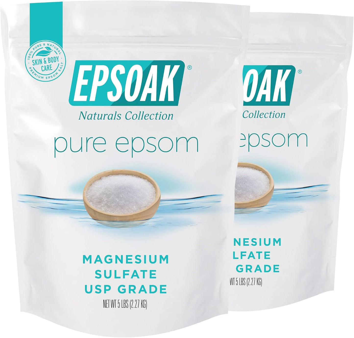 Epsoak Epsom Salt 38 lb. Magnesium Sulfate USP. (Qty. 2 x 19 lb. Bags) Resealable Epsom Salt Bag Unscented, Made in The USA, Cruelty-Free Certified