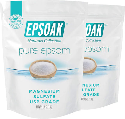 Epsoak Epsom Salt 38 lb. Magnesium Sulfate USP. (Qty. 2 x 19 lb. Bags) Resealable Epsom Salt Bag Unscented, Made in The USA, Cruelty-Free Certified