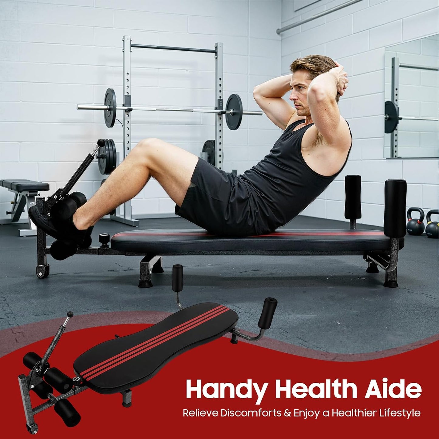 Inline Back Stretch Bench, 330.7lbs Load Full Body Stretching Device Adjustable Lumbar Decompression Table for Lower Back Pain Relief