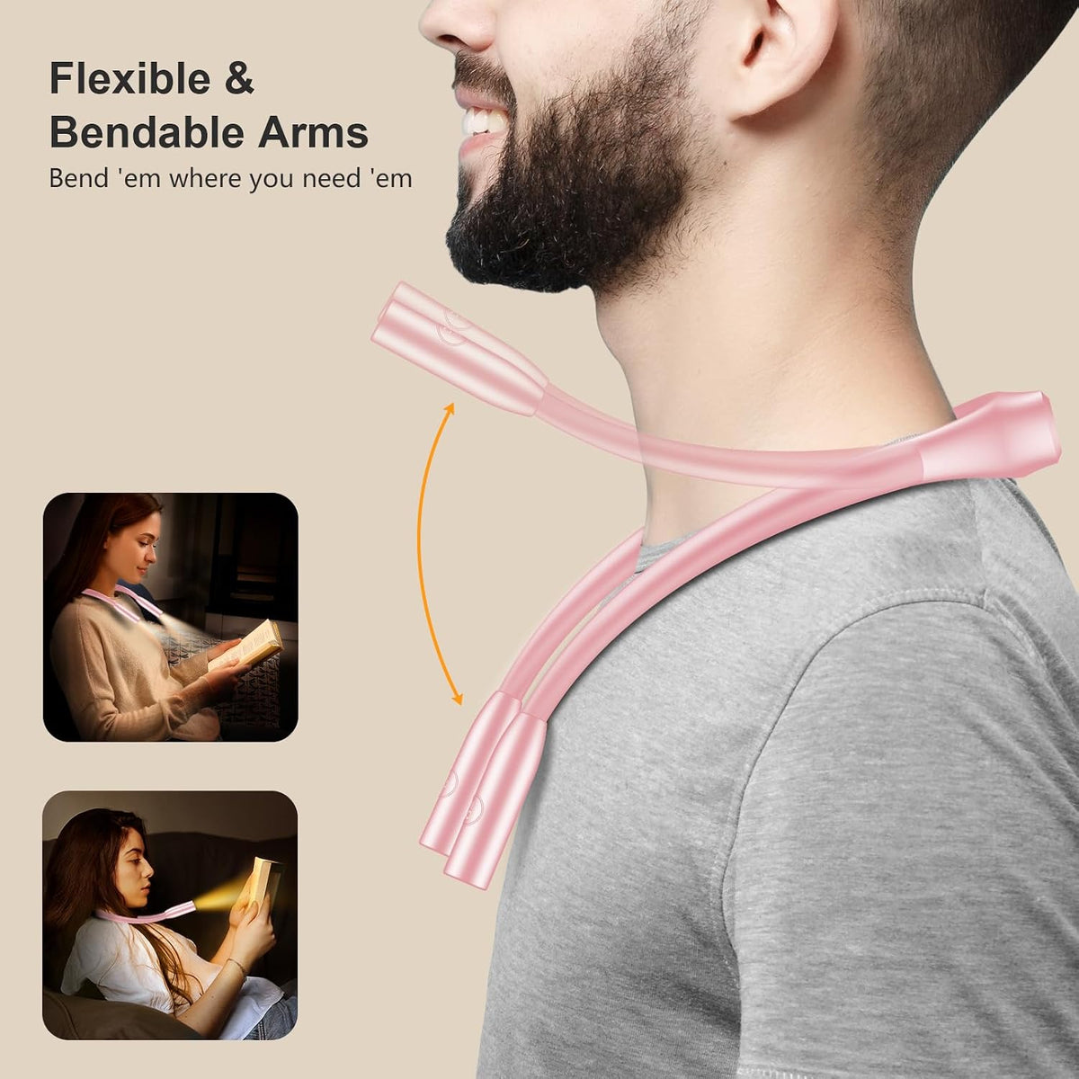 Gritin Book Light,Eye Caring 3 Colors & Stepless Dimming Neck Reading Light