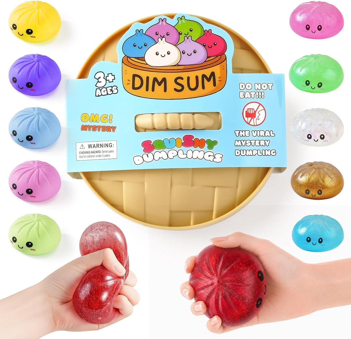 Dumpling Squishies, Giant Dumpling Mystery Box, Colorful Dumplings Stress Balls Fidget Sensory Toy, Stocking Stuffers with Food Steamer Stretchy Desk Toys (Pink)