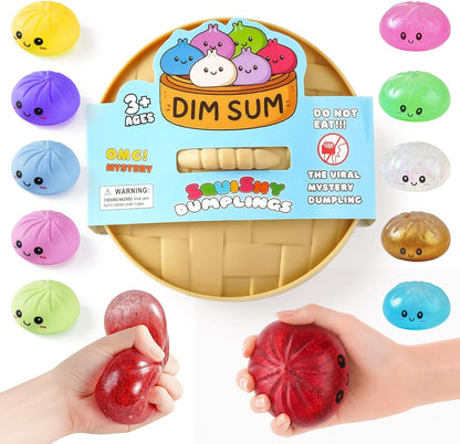 Dumpling Squishies, Giant Dumpling Mystery Box, Colorful Dumplings Stress Balls Fidget Sensory Toy, Stocking Stuffers with Food Steamer Stretchy Desk Toys (Pink)