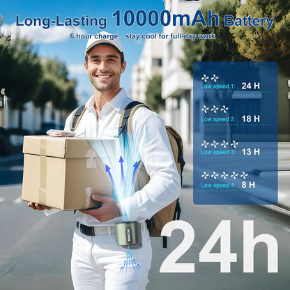 Portable Waist Fan 10000mAh, Up to 45H Runtime,18000RPM Strong Air, Rechargeable Wearable Fan, 4-Speed Hands-Free Belt Fan, Clip-On Shirt Fan for Outdoor Work, Jobsite, Travel, Camping, Gift