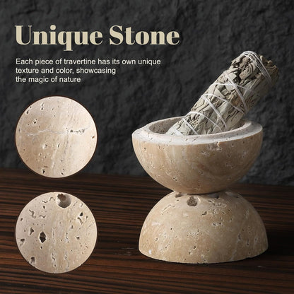 Koville Natural Marble Incense Holder, Incense Holder for Sticks with 9 Holes, Handmade Incense Burner Ash Catcher for Meditation Yoga SPA, Balsam Fir/Palo Santo/Sage/Cone (White)