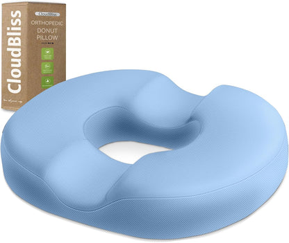 CloudBliss Donut Pillow Stadium Seat Cushion for Tailbone Pain Relief and Hemorrhoids, Memory Foam Seat Chair Cushion, Portable Seat Cushions for Bleachers, Car, Home & Office