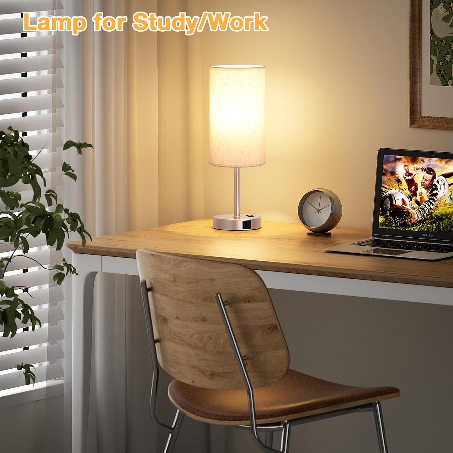 Dicoool Touch Bedside Table Lamp with USB - 3 Way Dimmable Wood Lamp for Bedroom Nightstand, Desk Lamp with Charging Station for Dorm, Living Room, Office, Kids Room, Small, 14in
