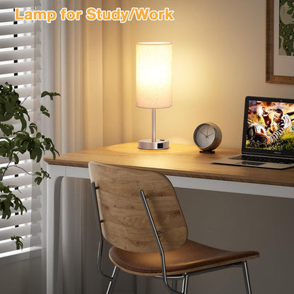 Dicoool Touch Bedside Table Lamp with USB - 3 Way Dimmable Wood Lamp for Bedroom Nightstand, Desk Lamp with Charging Station for Dorm, Living Room, Office, Kids Room, Small, 14in