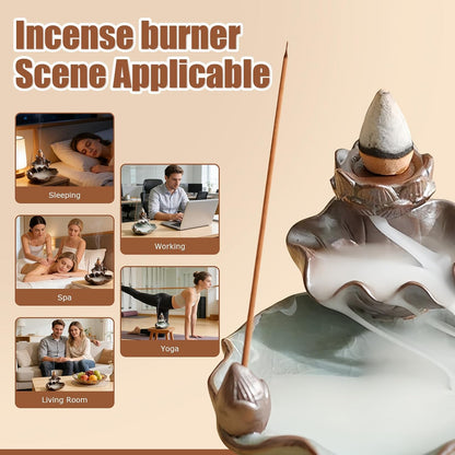Waterfall Incense Burner, Lotus Backflow Incense Holder Ceramic Censer Cones Sticks Porcelain Holder for Home Décor, Meditation, Yoga, Spiritual Rituals (Light Blue)
