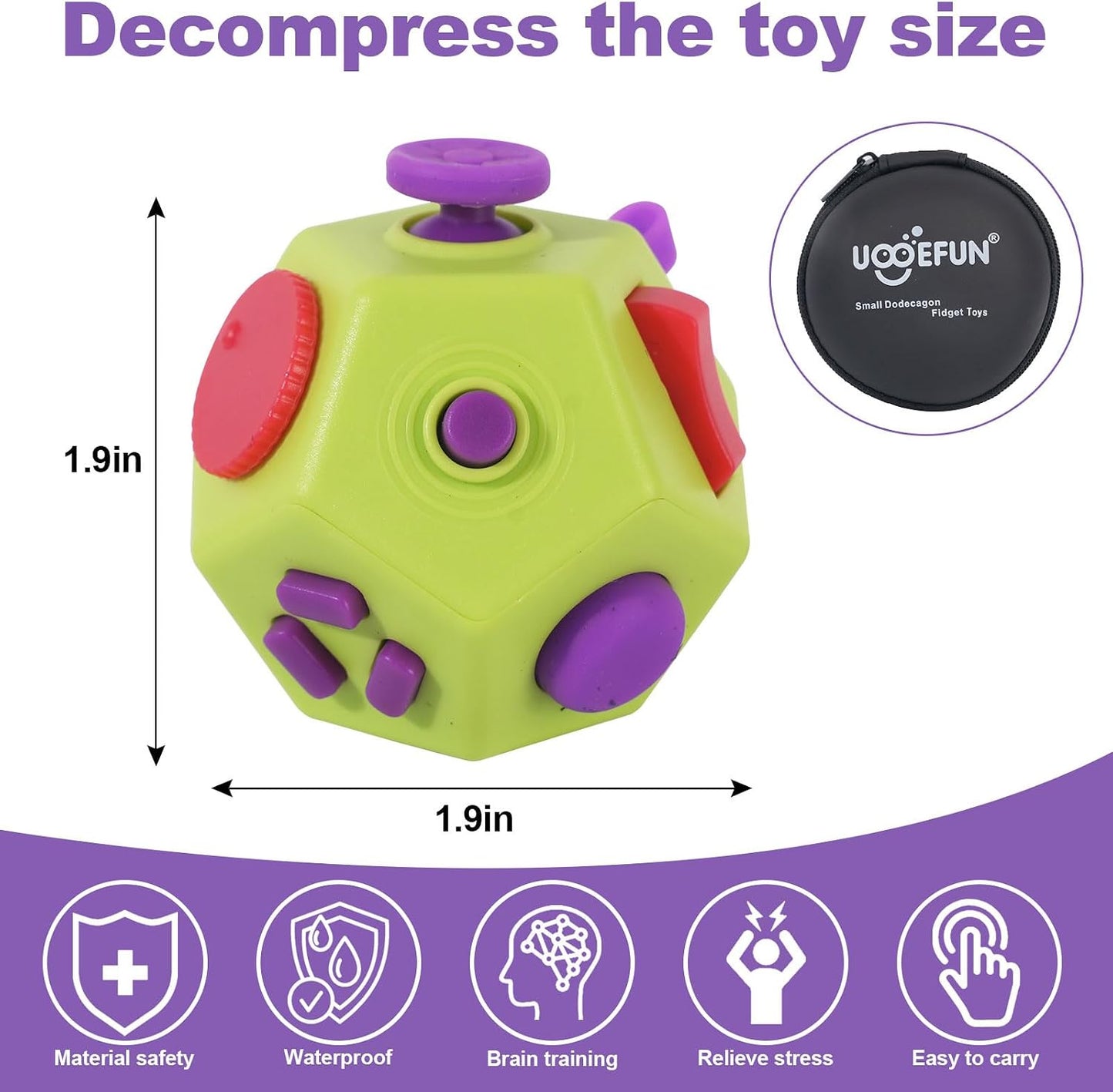 UOOEFUN Small Fidget Toys,12 Sided Fidget Toys,Mini Cube Toys Relief Stress,Autism and Anxiety Depression Anti for Kids Adults Improve Focus (Grey)