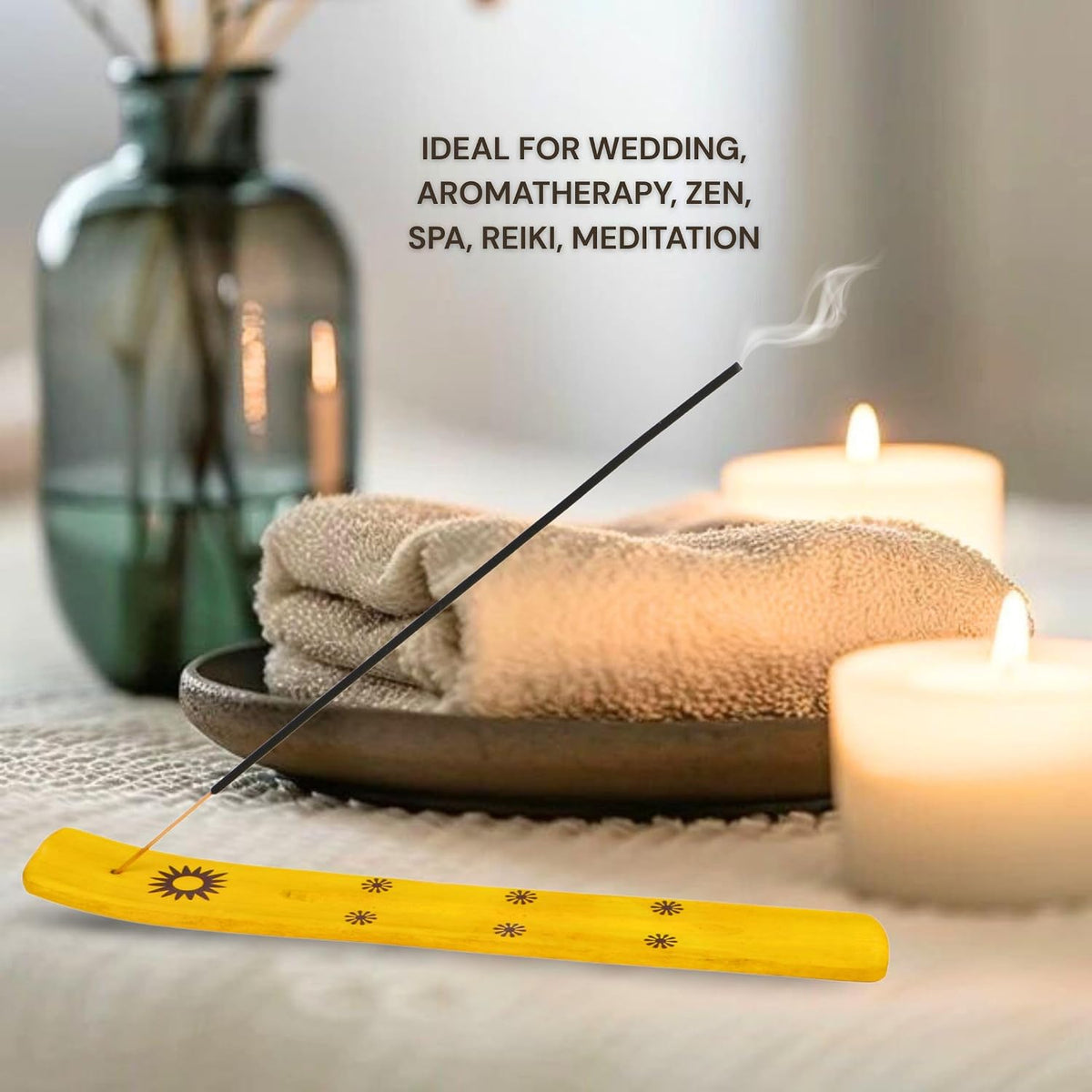 Hosley Wood Incense Holder Sun 10 Inches Ideal Gift for Wedding, Aromatherapy, Zen, Spa, Reiki, Meditation