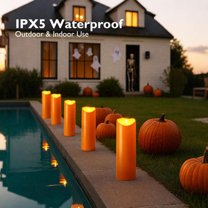 Homemory 6"x3" Outdoor Waterproof Flameless Candles, LED Candles, Battery Operated Candles with Remote and Timers, Electric Fake Plastic Pillar Candles, Ivory White, Set of 2