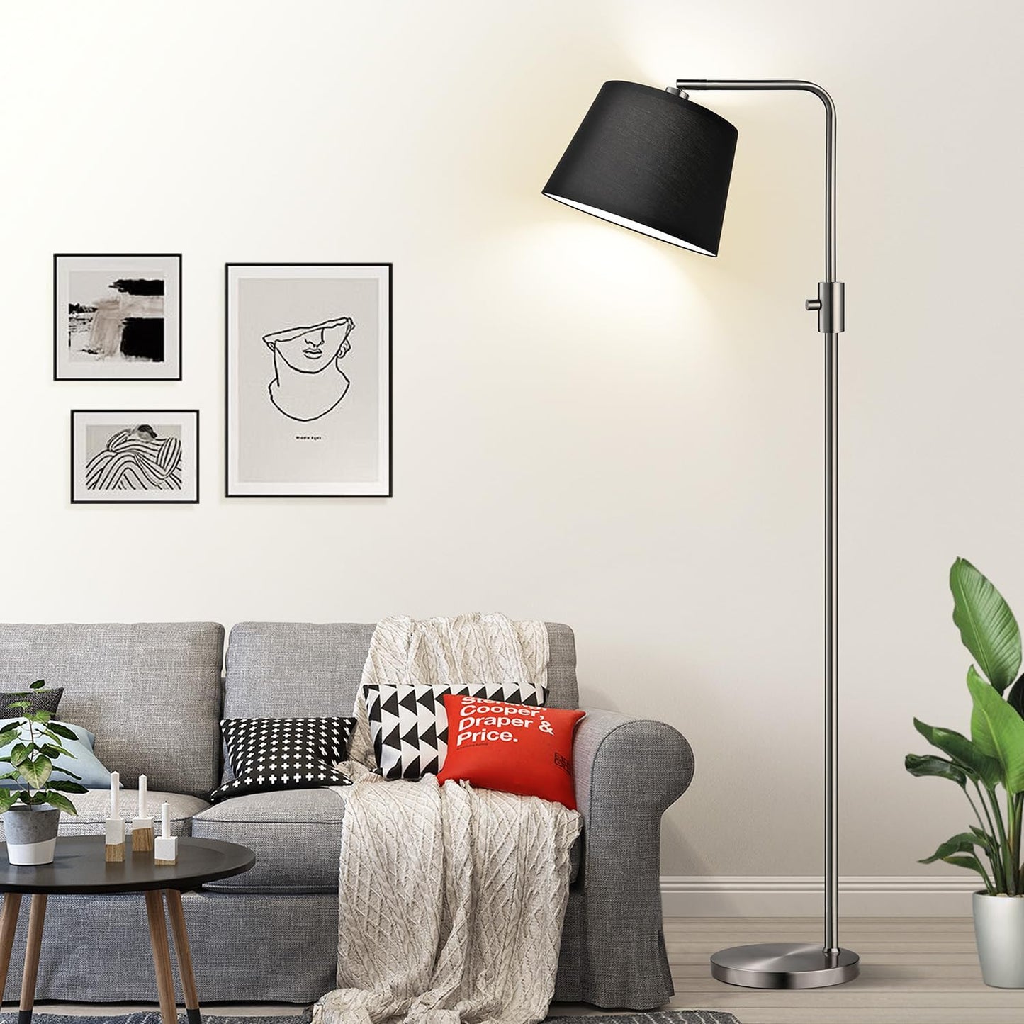 【Upgraded】 Dimmable Floor Lamp, 1000 Lumens LED Edison Bulb Included, Arc Floor Lamps for Living Room Modern Standing Lamp with Linen Shade, Tall Lamp for Bedroom Office Dining Room- Black