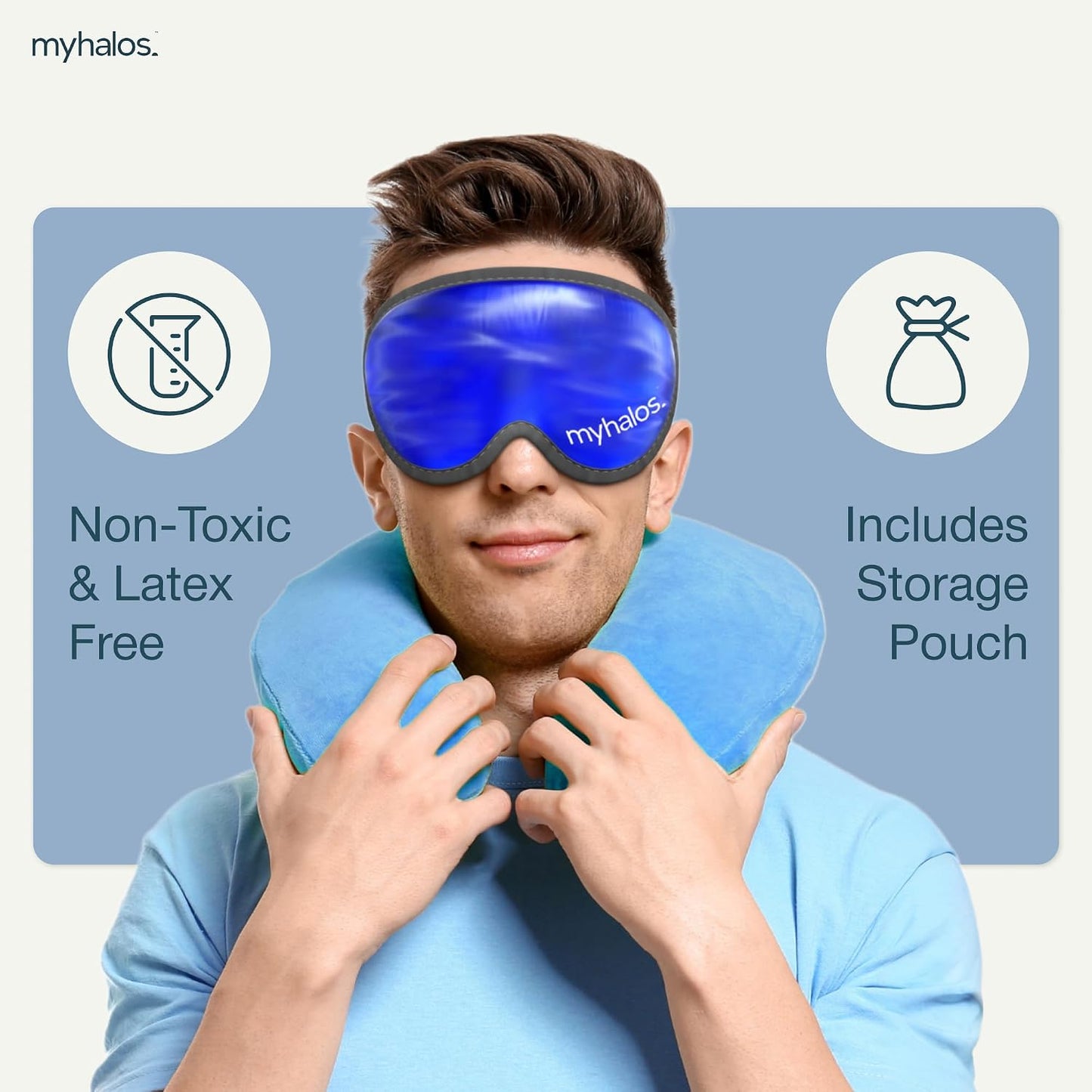 Cooling Eye Mask - Reusable Gel Eye Mask Cold Pack - Our Ice Eye Mask Soothes Puffy Eyes & Dark Circles - Relieve Your Headaches & Sinus Pain with Cold Eye Mask & Eye Gel Mask Therapy - Halos