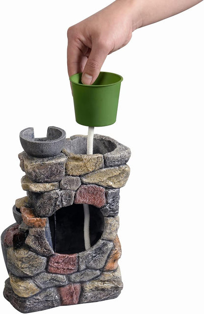Haobos Indoor Fountain 4-Bowl Rockery Soothing Sound Tabletop Fountains Home/Office Decor Gift for Mom,Mother Day Present with A Small Plastic Pot to Grow Plant/Hebs By Yourself (Automatic Watering)