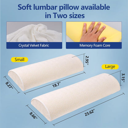 Cozyhealth - 3.15"H*23.6"L - Soft Lumbar Pillow for Sleeping, Memory Foam Back Lumbar Support Cushion for Lower Back Pain Relief Bed Waist Sleep Support Pillow for Side, Back Sleepers (White, Large)