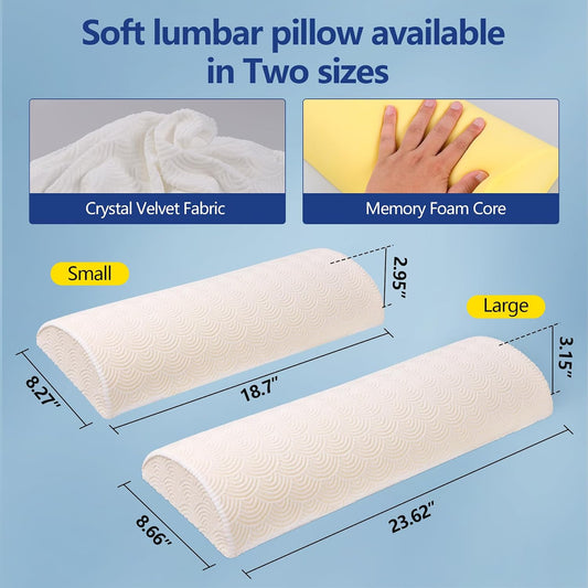 Cozyhealth - 3.15"H*23.6"L - Soft Lumbar Pillow for Sleeping, Memory Foam Back Lumbar Support Cushion for Lower Back Pain Relief Bed Waist Sleep Support Pillow for Side, Back Sleepers (White, Large)