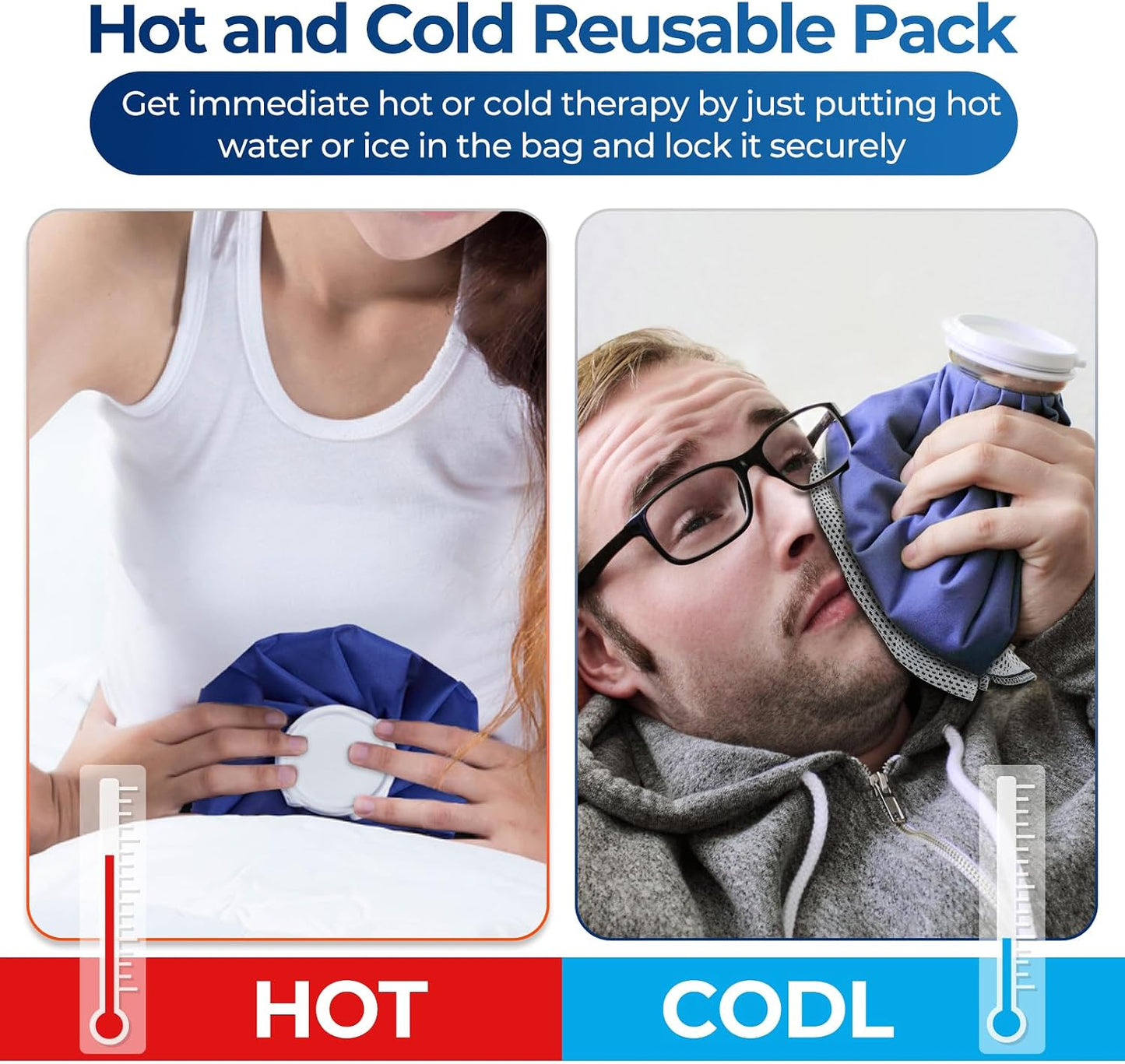Ice Bags for Injuries Reusable: Ohuhu 3 Packs Ice Cold Packs with Wrap Ice Bag Hot Water Hot & Cold Therapy Pain Relief for Knee Leg Injury No-Leak Waterproof Ice Bags 3 Sizes 6"/9"/11", Blue