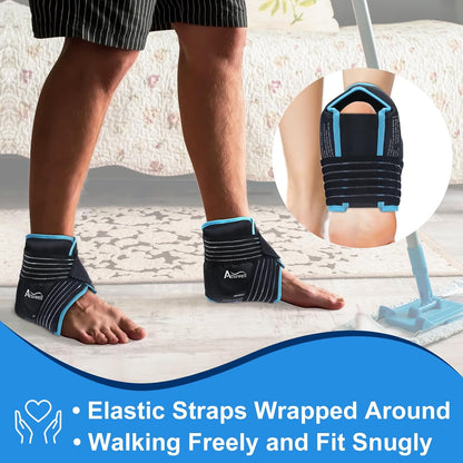 Atsuwell Ankle Ice Pack Wrap 2 Packs, Ankle Ice Wraps Flexible Gel Cold Pack for Foot Heel, Cold Compress Therapy for Soothing Discomfort, Black