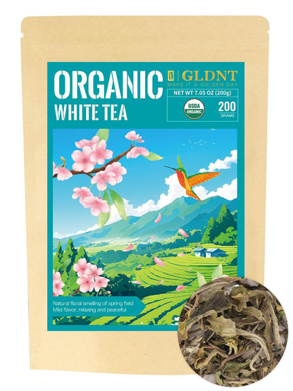 GLDNT Organic White Tea Loose Leaf, 7oz Whole Leaf White Tea, Low Caffeine