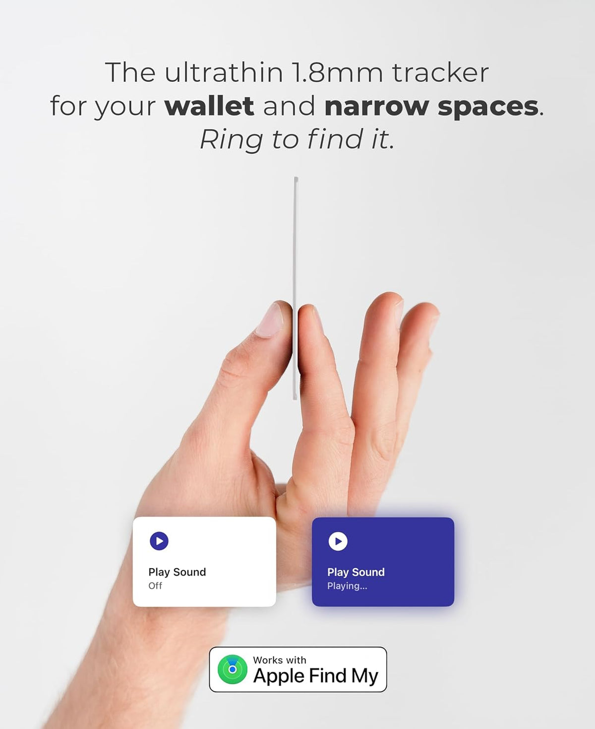 Rhinokey® Apple Find My Wallet Tracker Card, MFi Certified Bluetooth Tracker for iPhone, 0.07in Slim Credit Card Item Finder, IP68 Waterproof Rechargeable, Locator for Wallet, Luggage, Passport