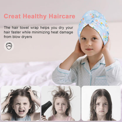 Unicorn Castle Microfiber Hair Towel for Kids 2Pack Hair Wrap Towels Absorbent Hair Drying Towel Wrap Hair Turbans for Curly Thick Hair, Pink White Strawberry
