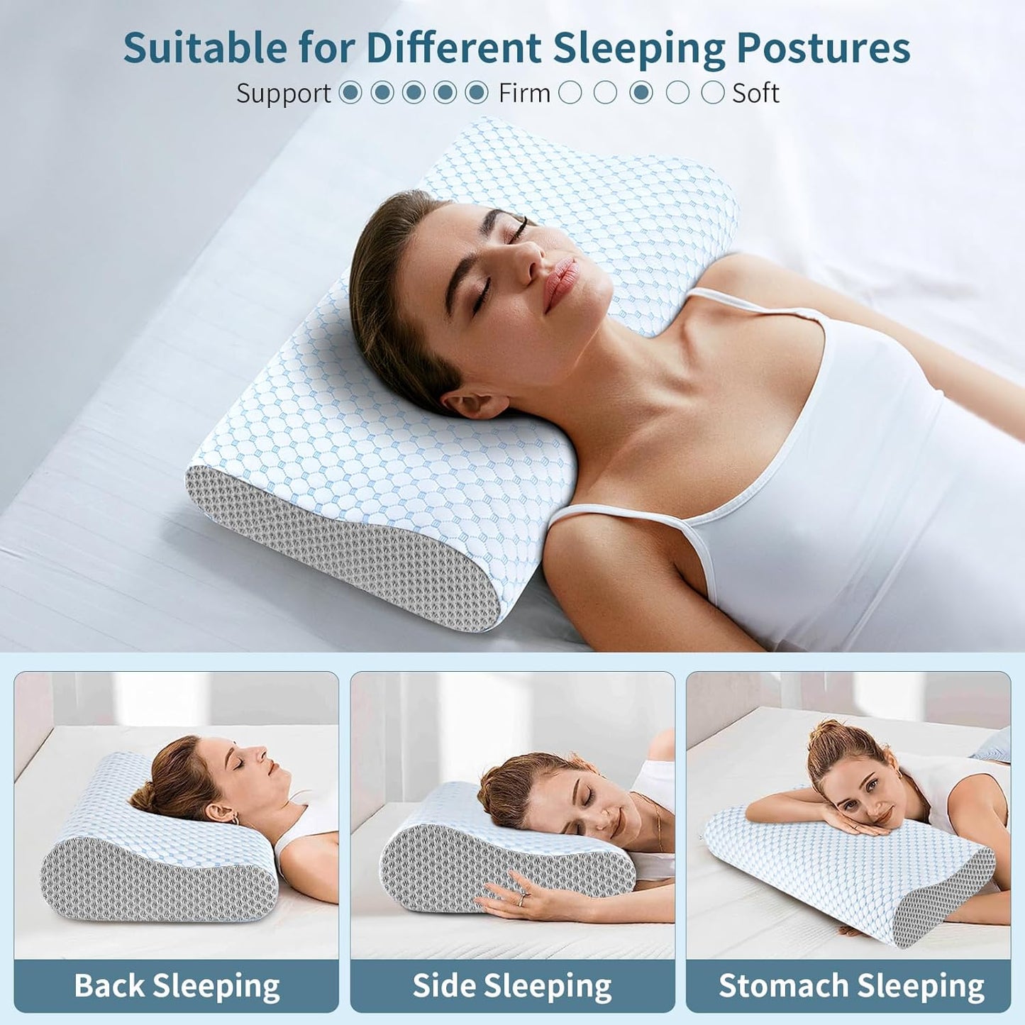 Cervical Pillow for Neck Pain Relief, Contour Memory Foam Pillows for Sleeping, Ergonomic Pillow Adjustable Orthopedic Cooling Pillow Bed Pillow Neck Support for Side Back Stomach Sleepers(Blue)