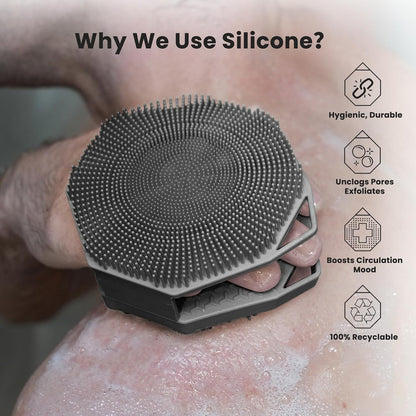 iTokGoK® Premium Silver-Infused Dual-Sided Design 2-in-1 Silicone Body Scrubber for Shower,Body Brush Buffer Scrubber for Men and Women for All Skin, Ergonomic No-Slip Handle, Easy to Clean - Black