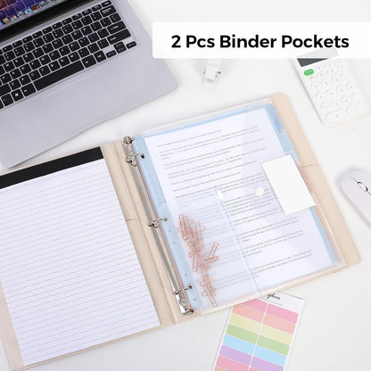 SKYDUE 3 Ring Binder with Clipboard, 13.2" × 10.2" Faux Leather 1 Inch Binder Organizer with 5 Pocket Dividers, Notepad, Labels & 2 Storage Pockets for Teachers, Students, Nurses & Office Work
