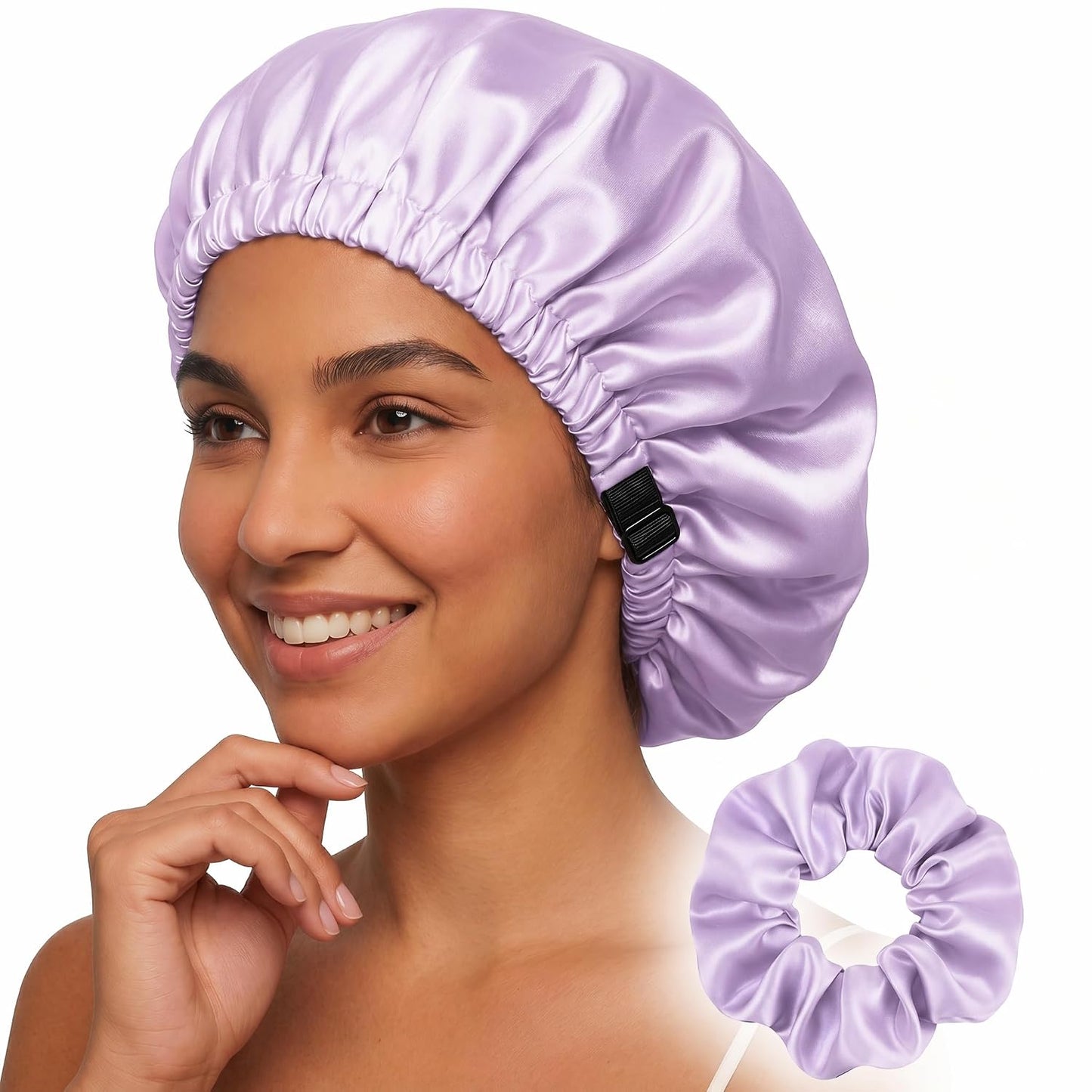 Adjustable Double Layer Silk-Satin Hair Bonnet for Sleeping Women – Anti-Frizz Curly Hair Sleep Cap, Hair Protector for Night, Moisture Retention Soft Bonnet for Natural Hair (black,Large)