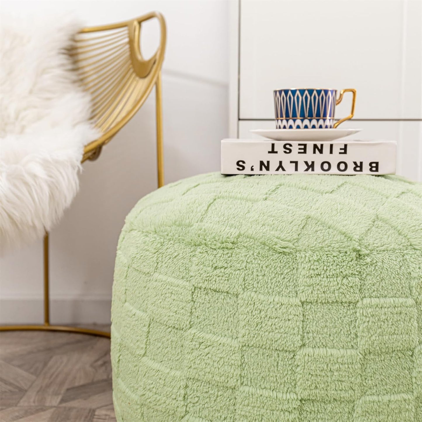 Round Pouf Ottoman 20 x 20 x 14 Inches Boho Poof Home Decor Floor Pouffe Ottoman Foot Rest for Couch Sofa Bean Bag Chairs Living Room Bedroom (Green)