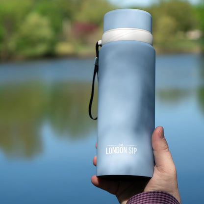 London Sip 25 oz Multi-Function Travel Mug and Tumbler Tea Infuser Water Bottle Fruit Infuser Flask Hot and Cold Double Wall Stainless Steel Coffee Thermos, Zen Black
