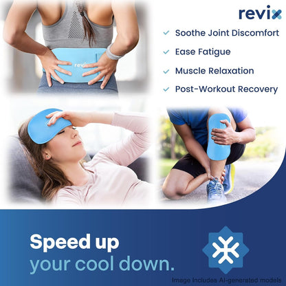 REVIX Ice Packs for Injuries Reusable, 2 Packs Hot and Cold Pack with Adjustable Strap, Flexible Ice Wraps for Joints and Muscle, Rotator Cuff, Back, Knee Discomfort Relief (10" x 5" Blue)