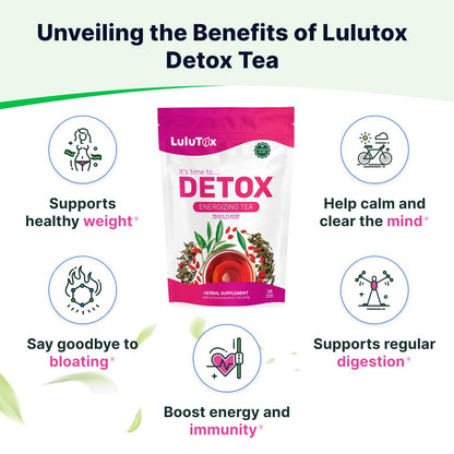 LULUTOX Detox Tea - Herbal Blend with Dandelion and Ginseng - Supports A Healthy Weight, Digestive Health - Vegan, All Natural, Laxative-Free - Peach Flavor (28 Servings)