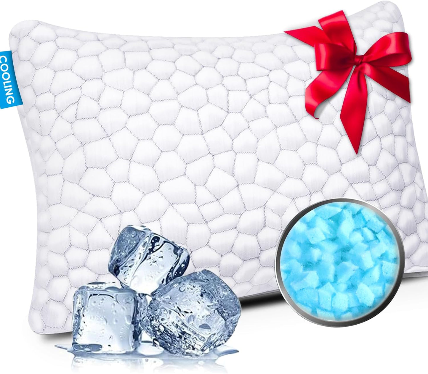 SUPA MODERN Cooling Pillow Queen Size Set of 2, CertiPUR-US Shredded Memory Foam Pillows for Sleeping, Cool Bed Pillows for Hot Sleepers, Adjustable Firm Pillow for Side,Back,Stomach Sleepers