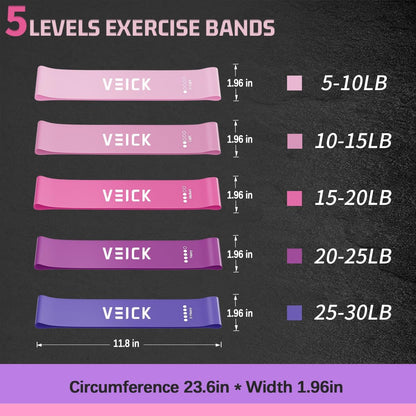 VEICK Resistance Loop Bands Set of 5, Exercise Bands with 5 Resistance Levels, Stackable Workout Bands for Strength Training, Pilates, Fitness Gear for Men Women Home Gym Office Travel