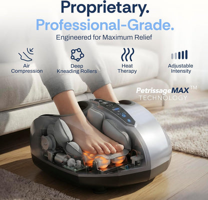 MIKO Foot Massager Machine with Deep-Kneading, Compression, Shiatsu, and Heat for Plantar Fasciitis, Neuropathy - Fits up to Men Size 12