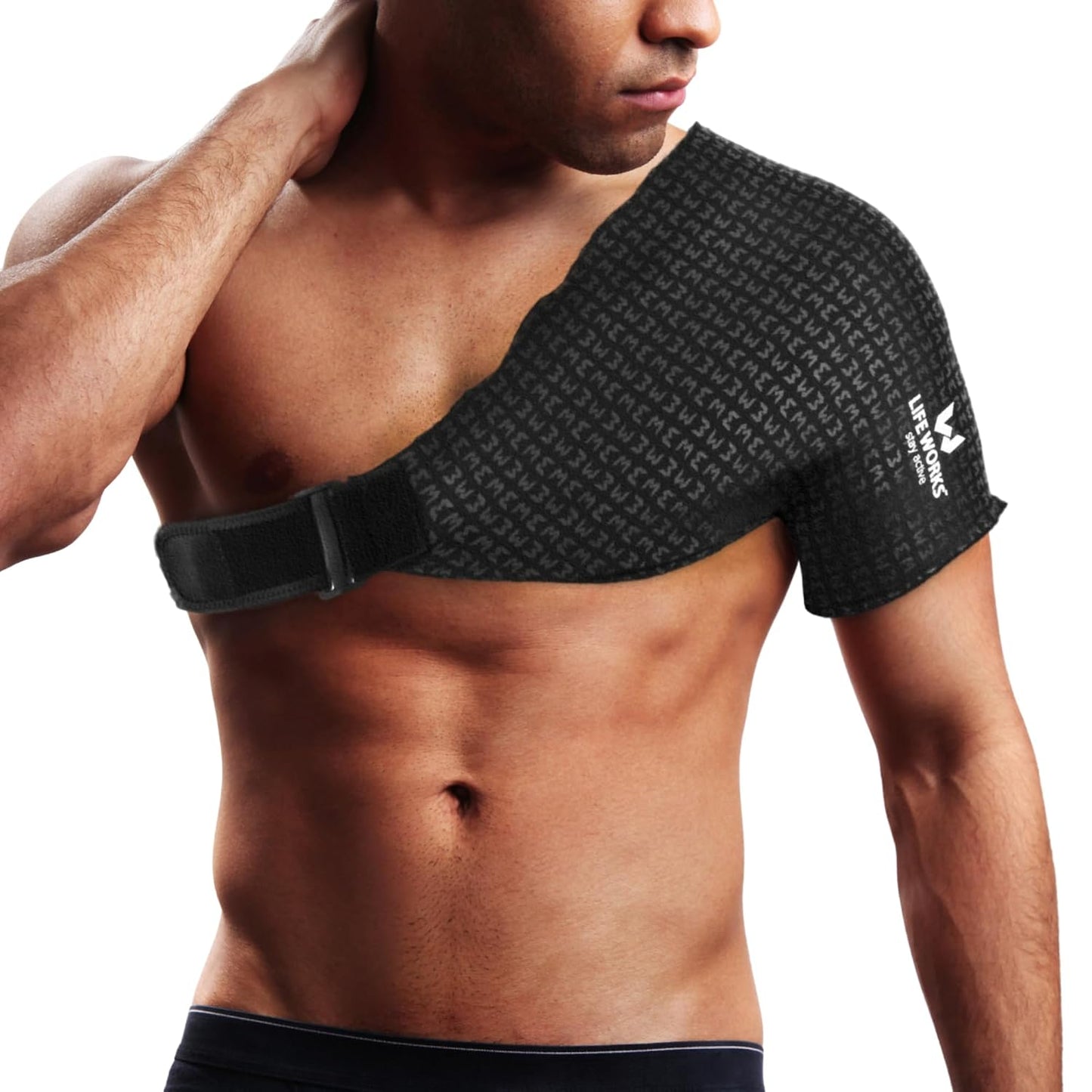 LIFE WORKS Shoulder Ice Gel Pack with Adjustable Strap, Reusable Cold Therapy Wrap for Shoulder Support, Rotator Cuff Relief, Swelling, and Injury Recovery, Fits Left or Right Side, One Size Fits Most