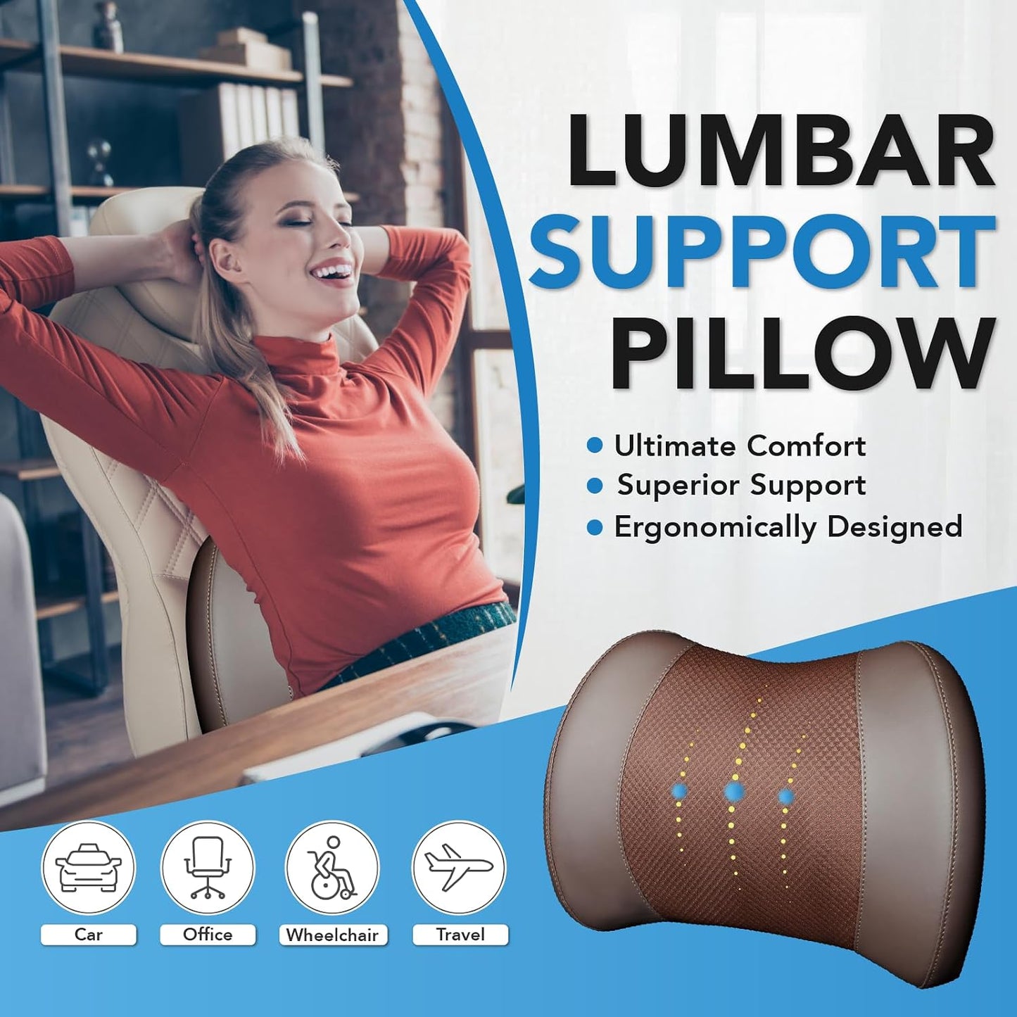 Lofty Aim Lumbar Support Pillow for Car, Car Seat Back Support for Driving | Memory Foam Car Lumbar Support for Driving Seat, Car Back Cushion, Adjustable Straps, Lower Back Pillow, Office Chairs, Black